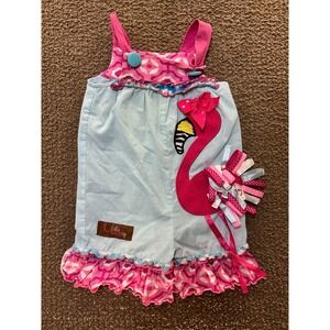 Millie Jay Baby Girls Flamingo Romper Pink Blue Striped Ruffle 6M SM 1002